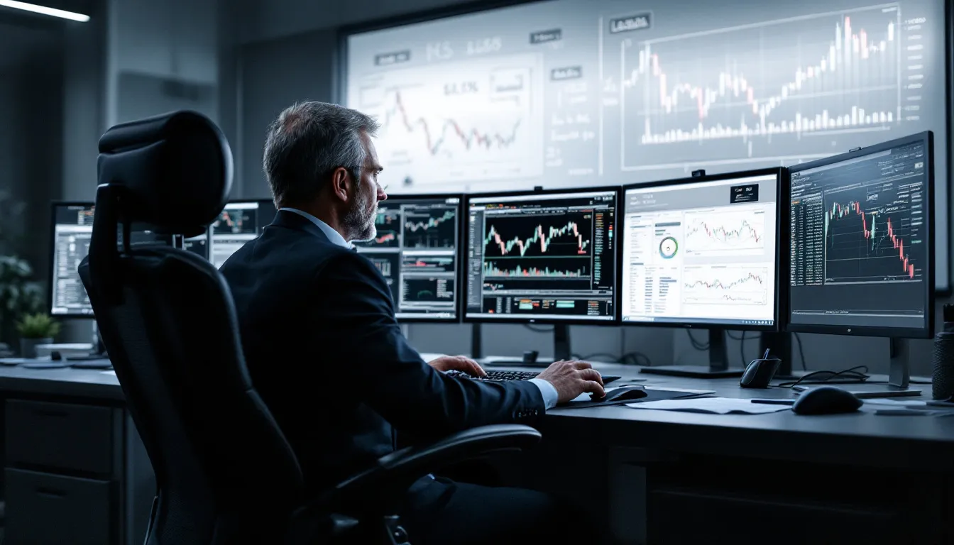 A trader using a trading terminal to manage trades effectively.