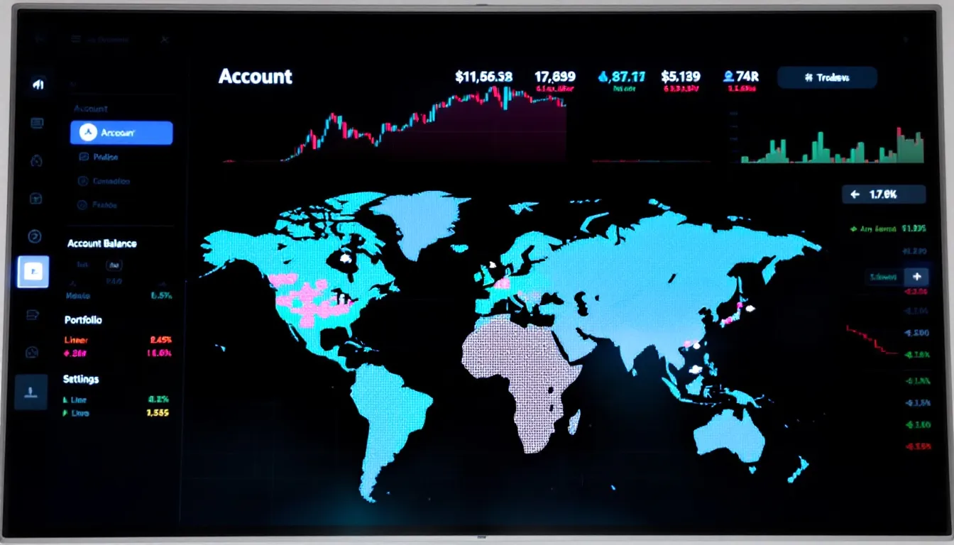 Key features of a trading terminal highlighted on a digital screen.