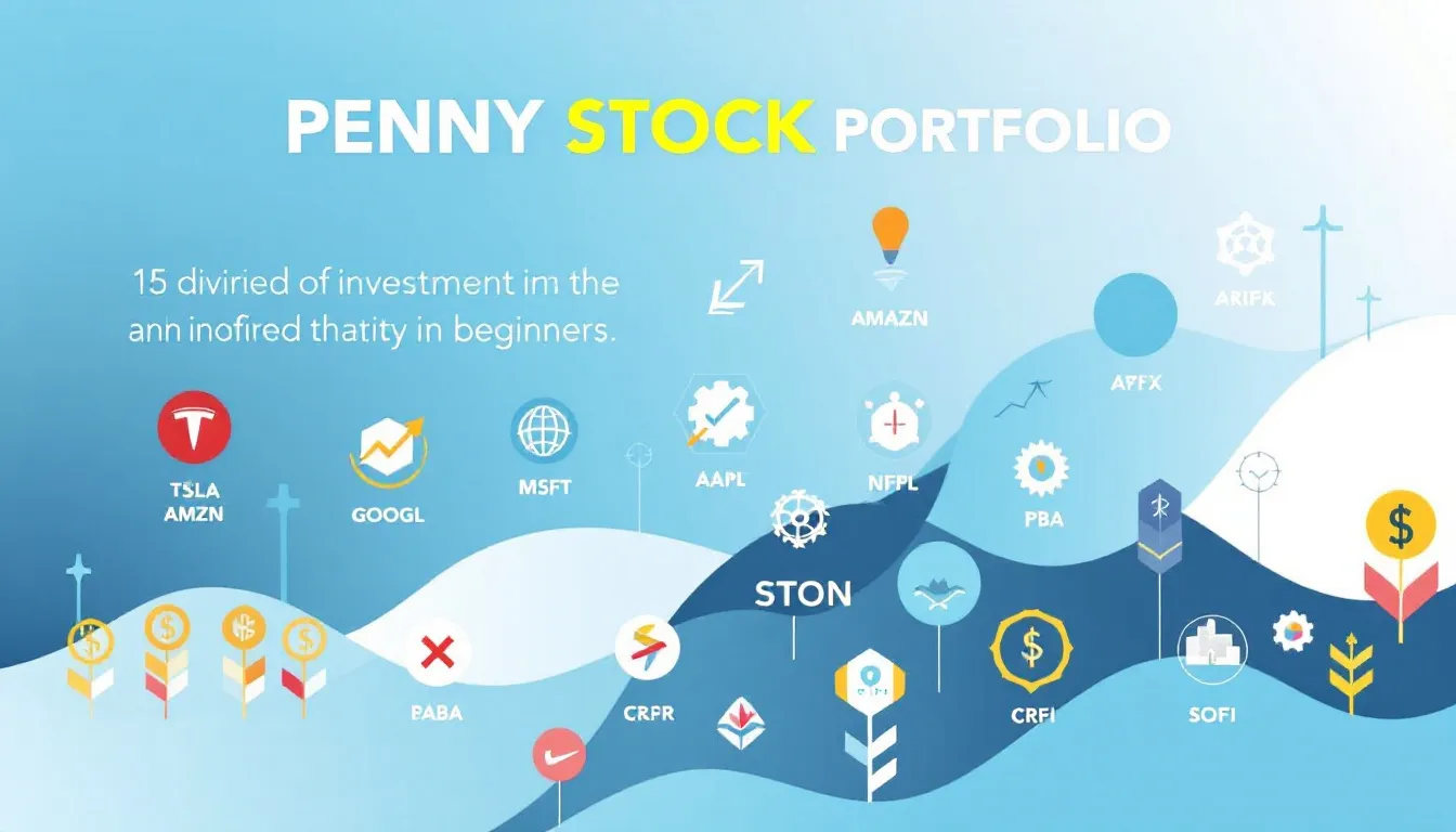 A visual representation of a diversified penny stock portfolio with various stock symbols.